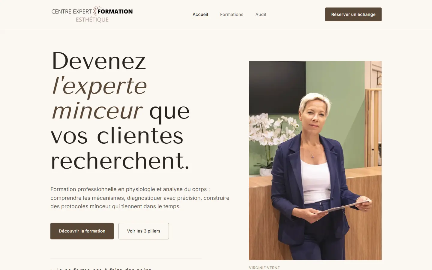 Page d’accueil du site Centre Expert Formation Esthétique