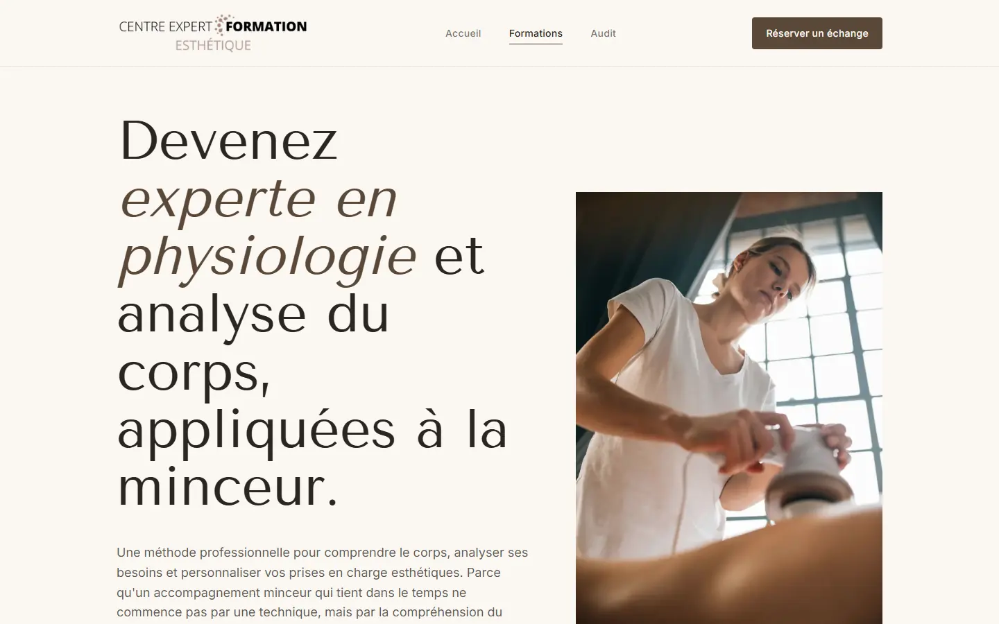 Page formation du site Centre Expert Formation Esthétique